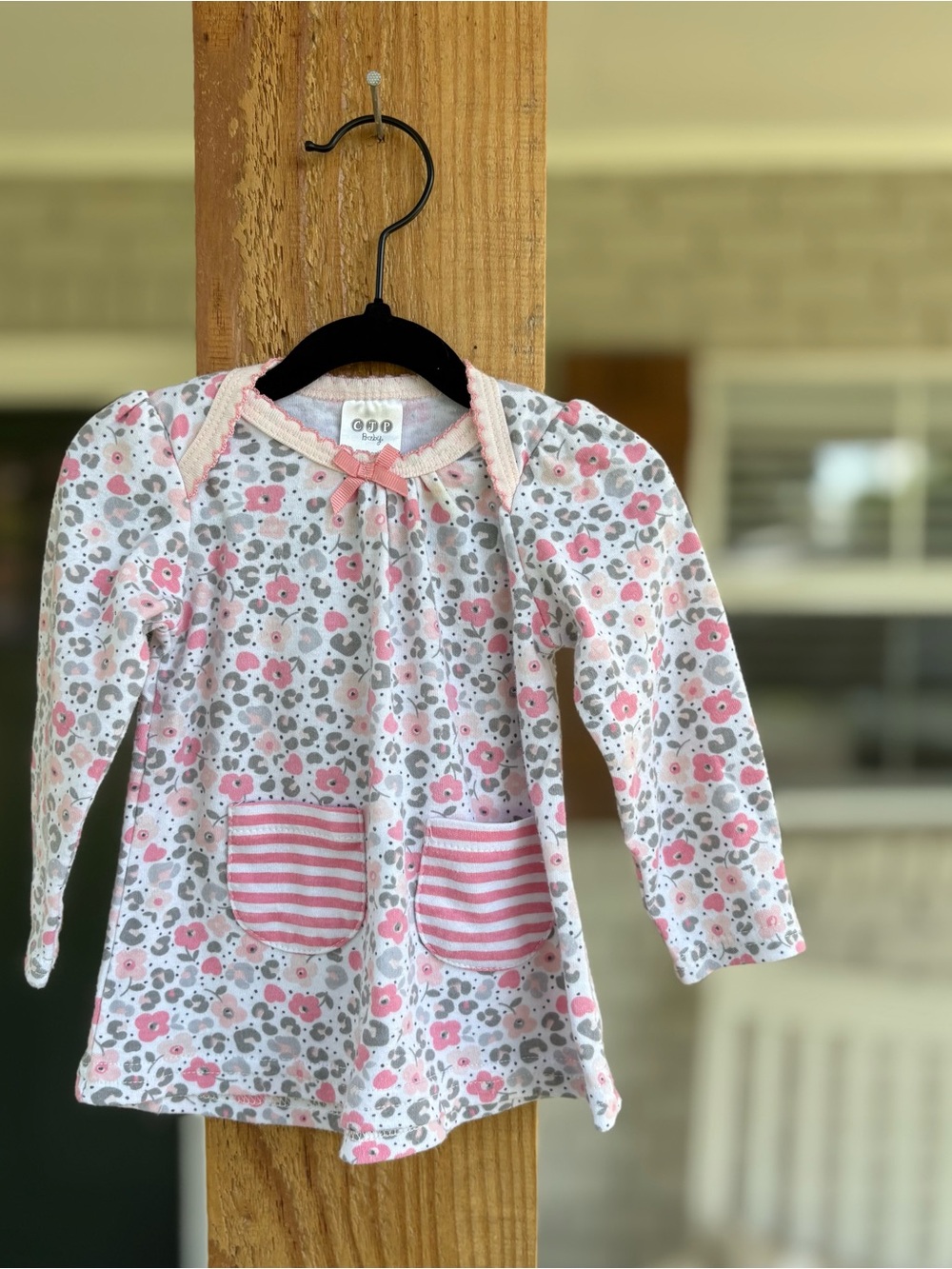 Floral Leopard Print Long Sleeve Baby Doll Style Top